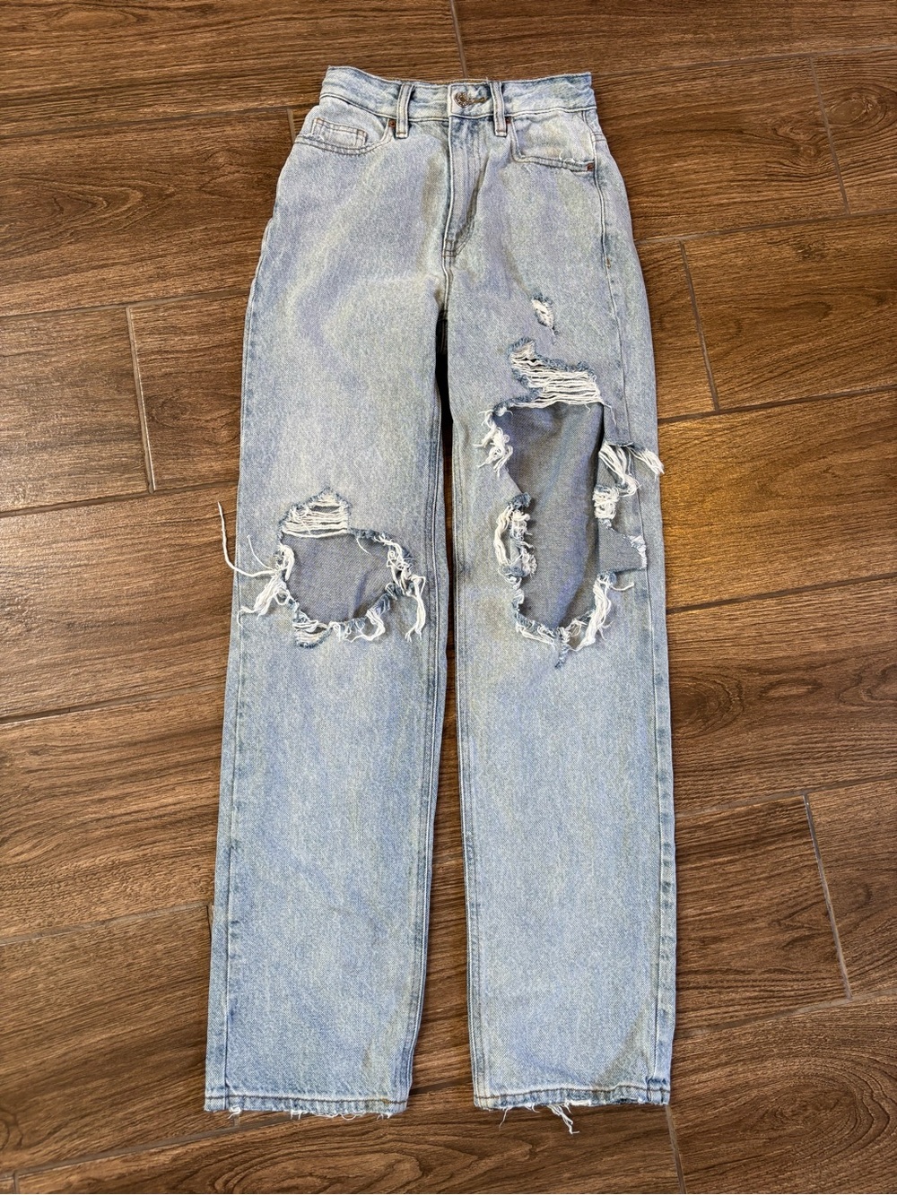 PacSun Y2K Distressed Straight Leg Jeans Small High Rise Light Wash
